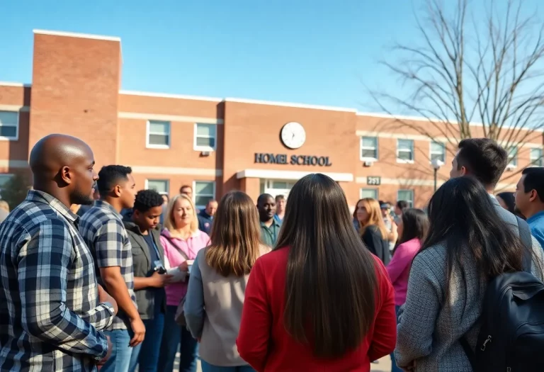 Community members discussing safety around a school