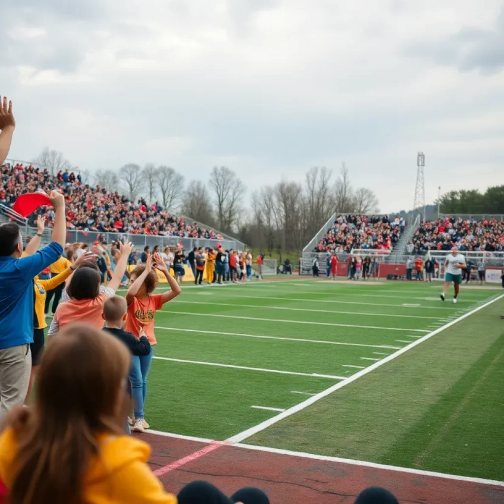 Community sports scene with fans cheering on a football game