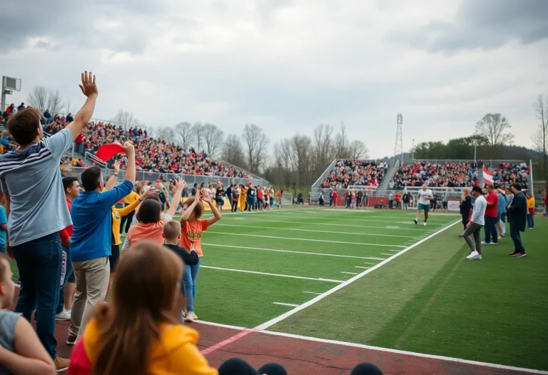 Community sports scene with fans cheering on a football game