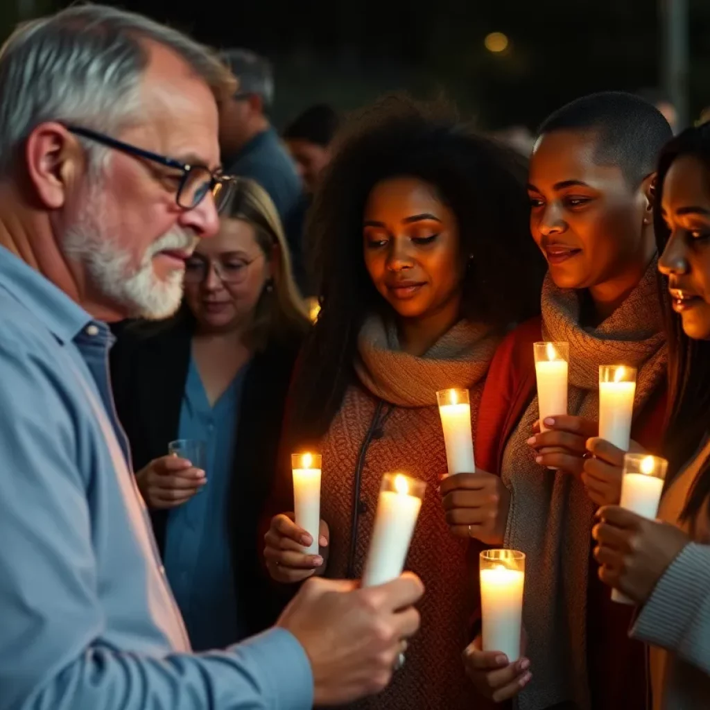 Vigil for Travis Pride with candles and supportive community members