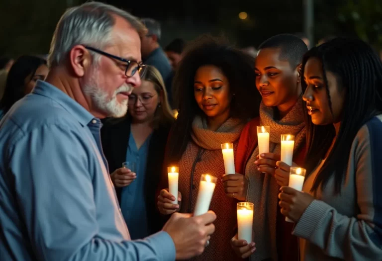 Vigil for Travis Pride with candles and supportive community members