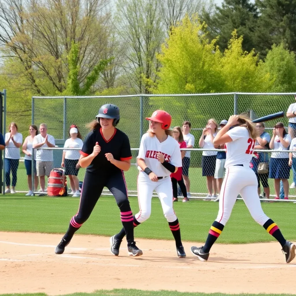 High school softball players in action during a game in Connecticut