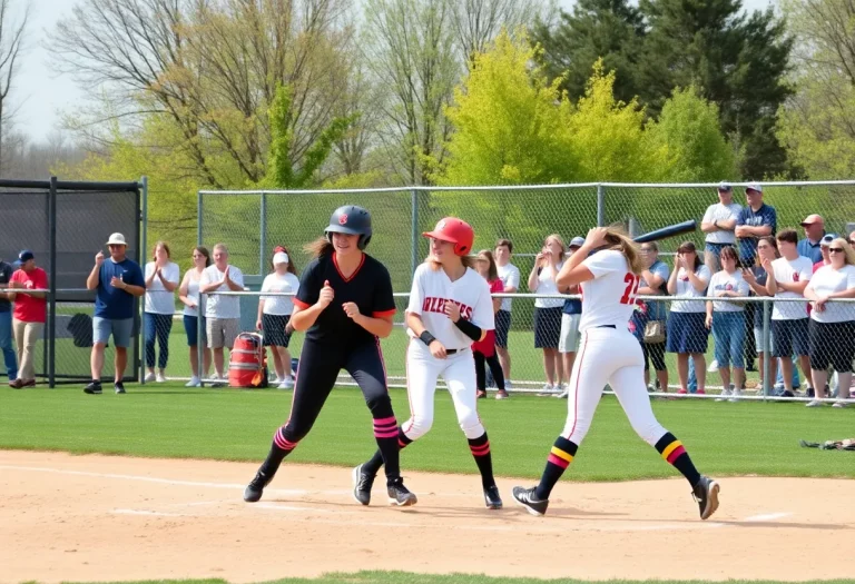 High school softball players in action during a game in Connecticut