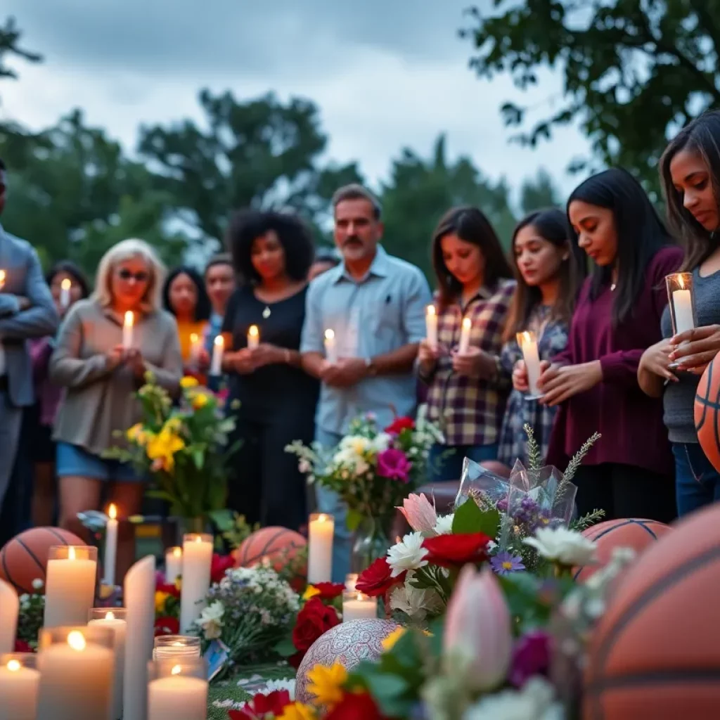Memorial gathering for Ja'Niya Richburg with candles and flowers