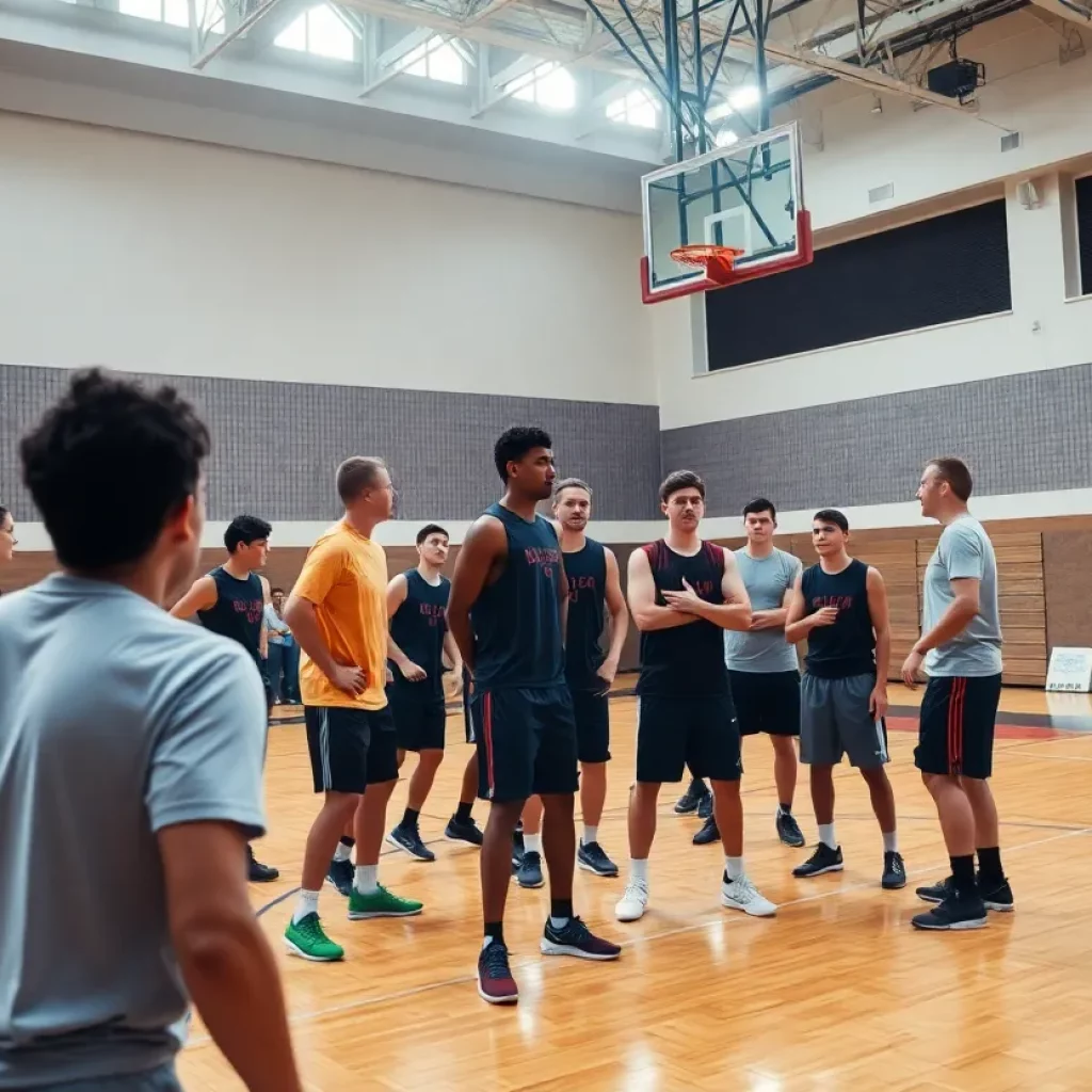 Cooper High School basketball players practicing on the court