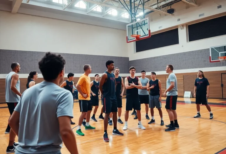 Cooper High School basketball players practicing on the court