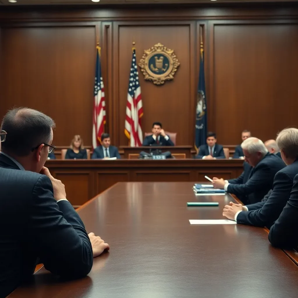 Courtroom setting during the trial of a football coach
