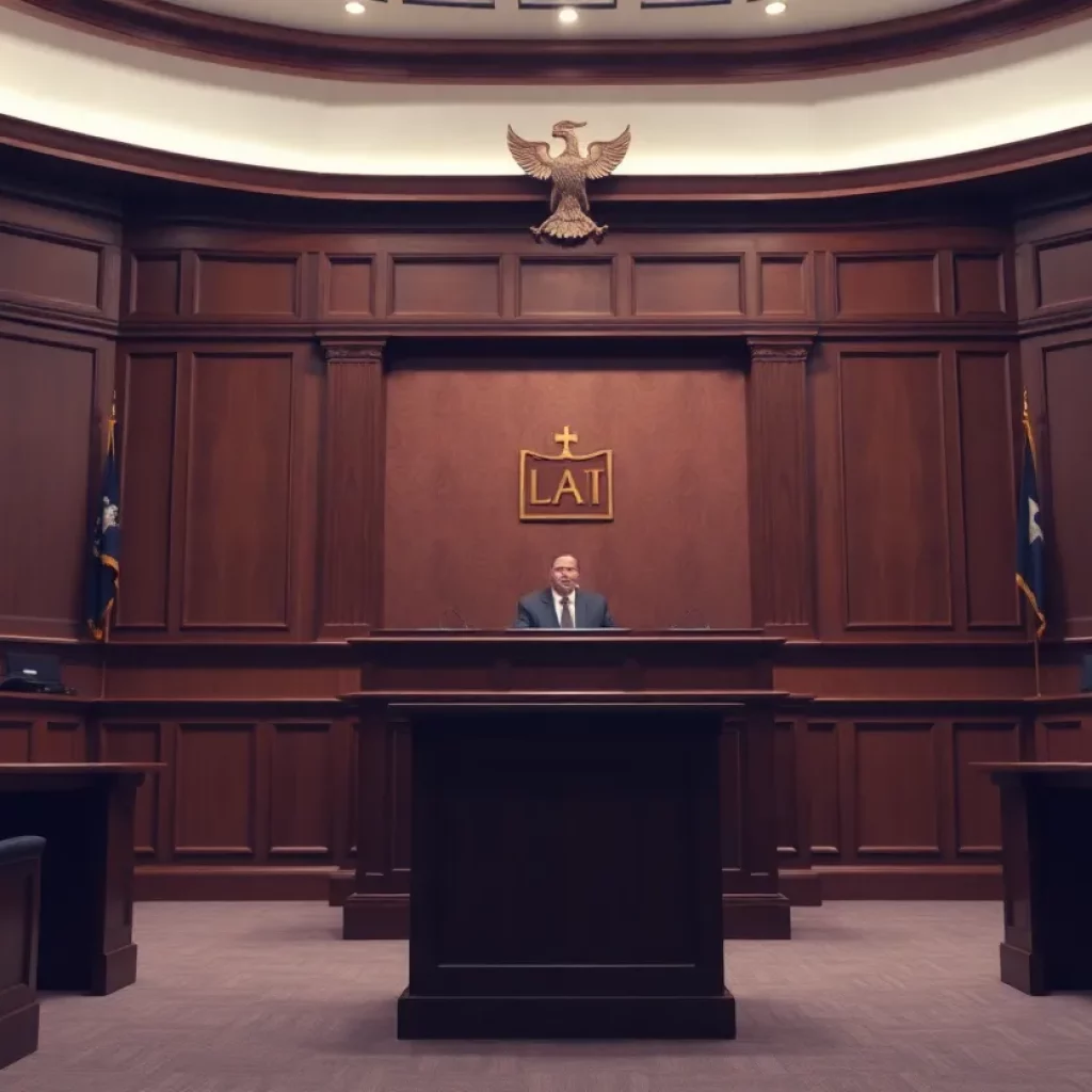 A courtroom scene highlighting legal proceedings
