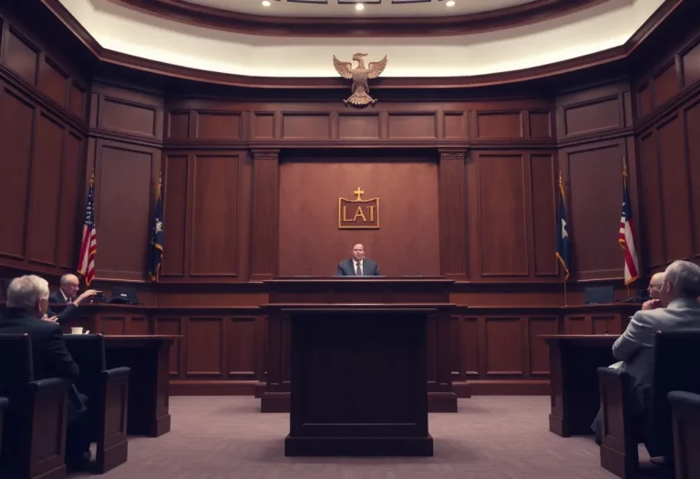 A courtroom scene highlighting legal proceedings