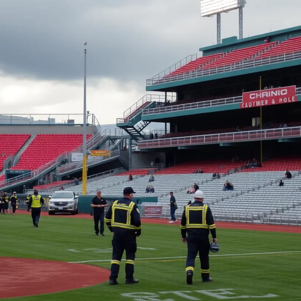 Emergency responders assess the collapsed bleachers at Cromwell High School baseball game.