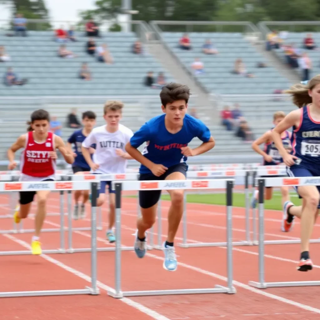 High school athletes competing in track and field events at the D1 Regionals.