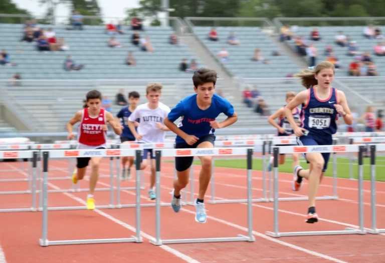 High school athletes competing in track and field events at the D1 Regionals.