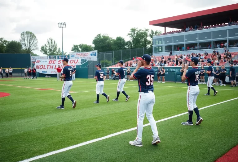 Dakota Cougars baseball team warming up on the field