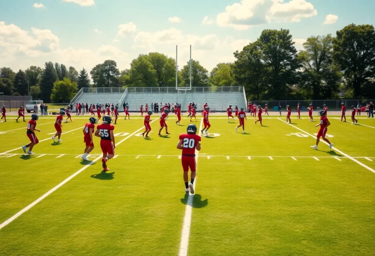 Football players practicing on Delta High School field