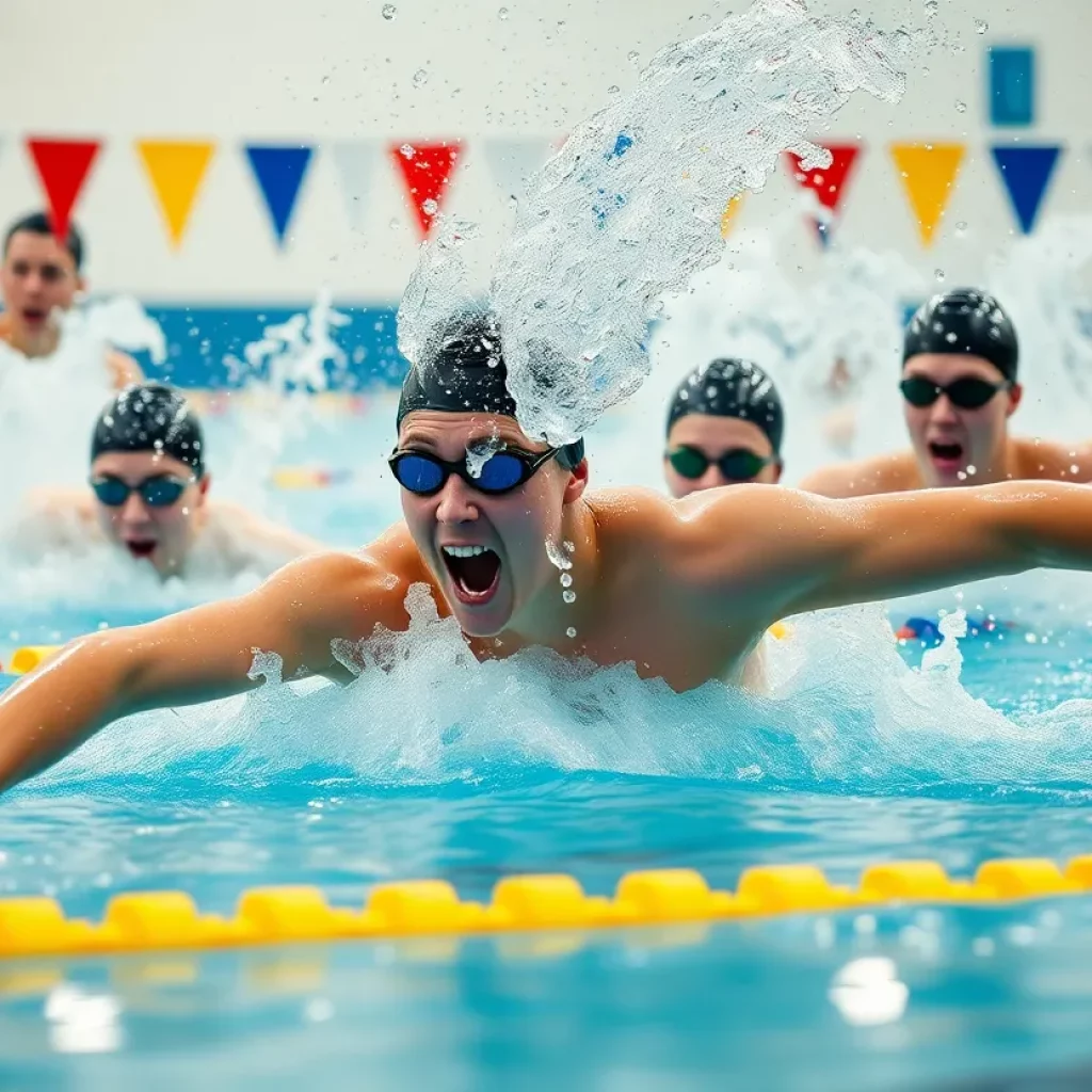 Celebration of Discovery Canyon High School swimmers after winning the league title.