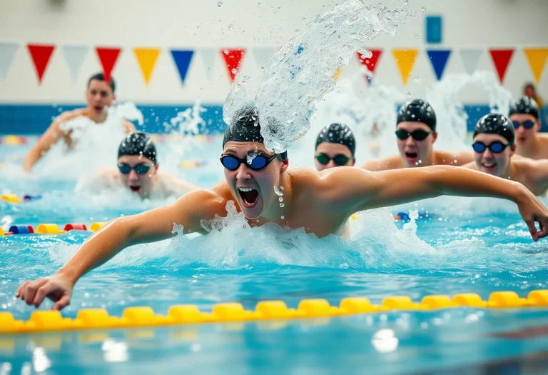 Celebration of Discovery Canyon High School swimmers after winning the league title.
