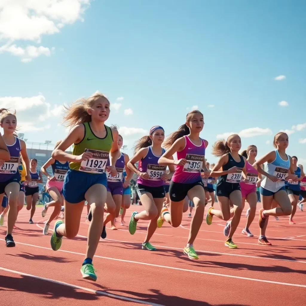 Girls' track team celebrating after winning a championship.