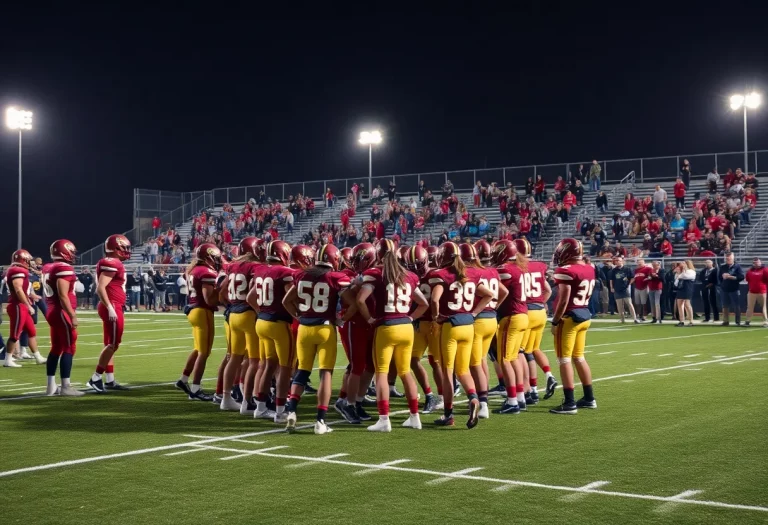 Dudley Panthers huddle during a football game