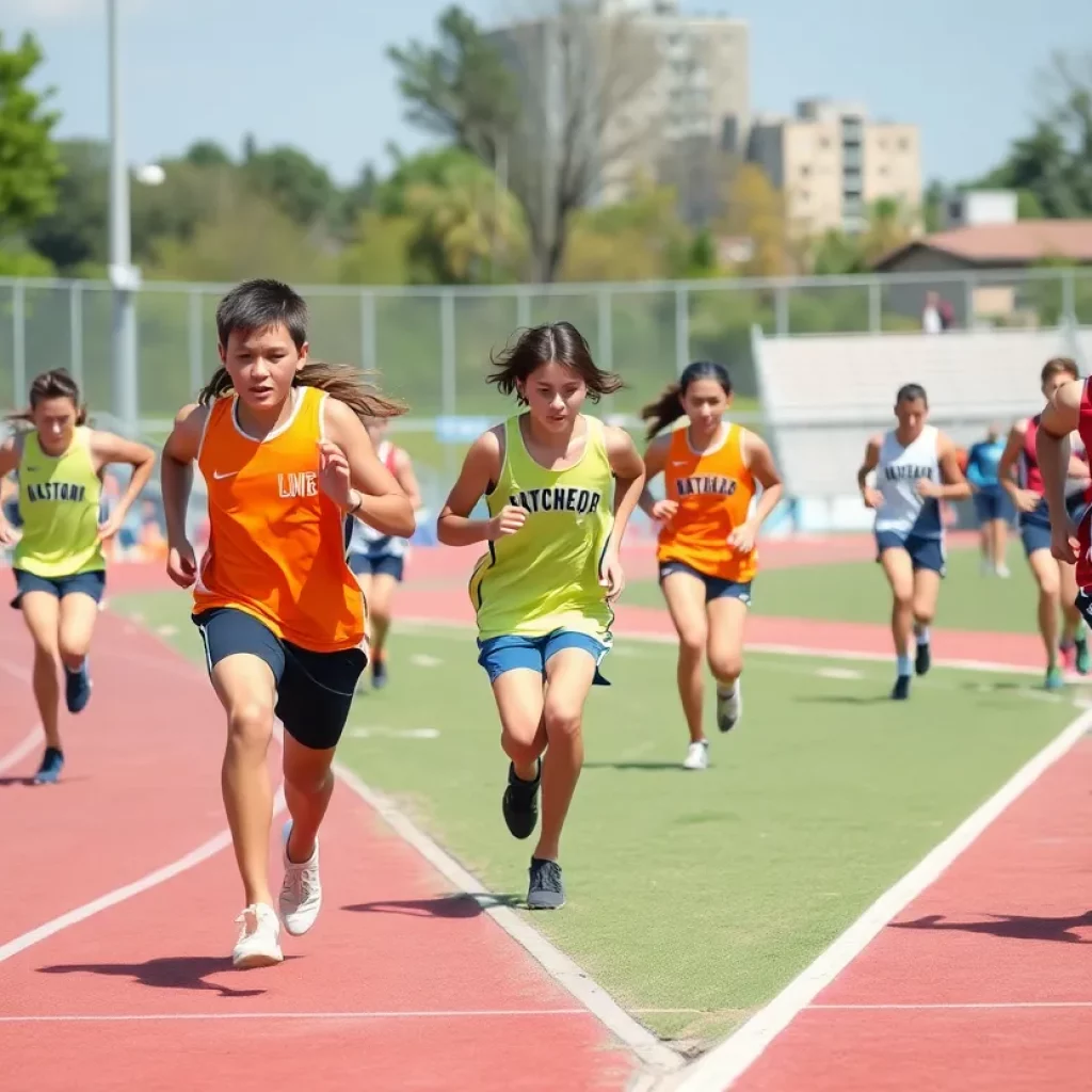 High school track athletes competing during an event