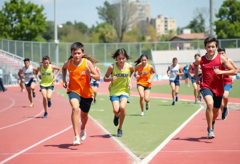High school track athletes competing during an event