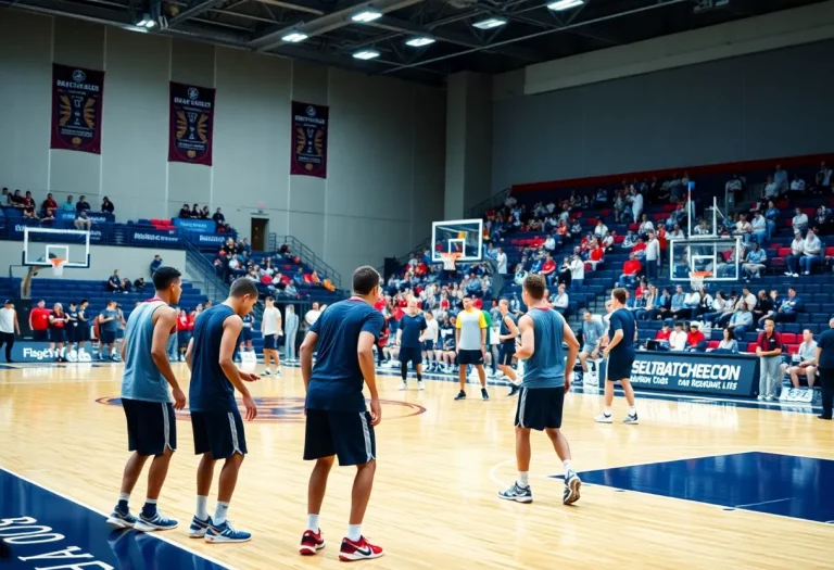 Earlham High School basketball team practicing on the court