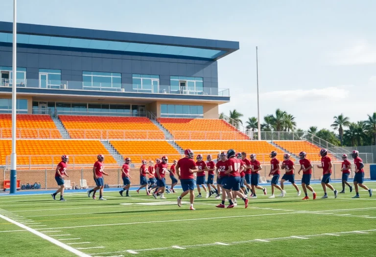 Football players practicing at Elberta High School's modern facilities