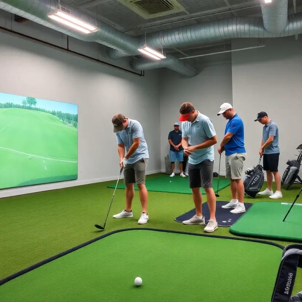 Eldon Mustang golf team training indoors
