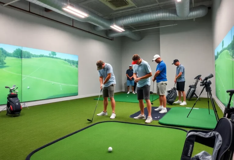 Eldon Mustang golf team training indoors