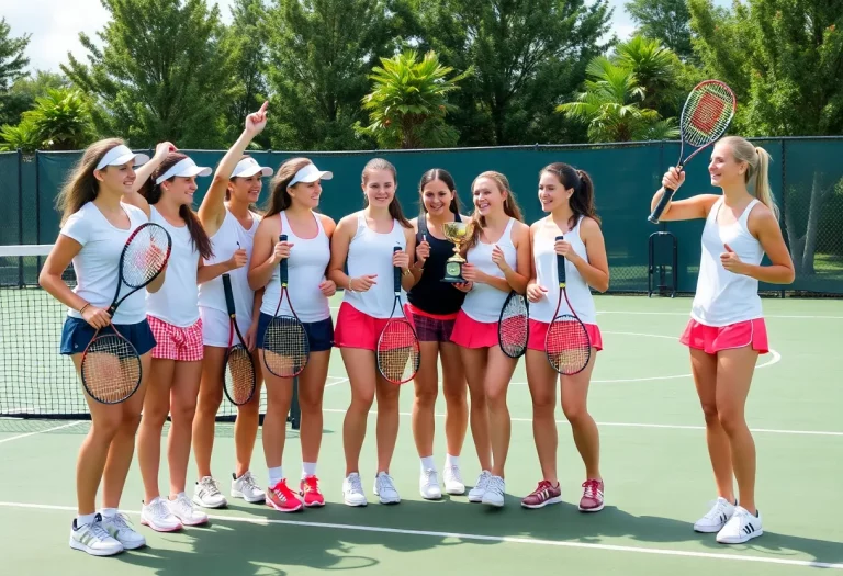 Ellsworth High girls' tennis team celebrating their victory