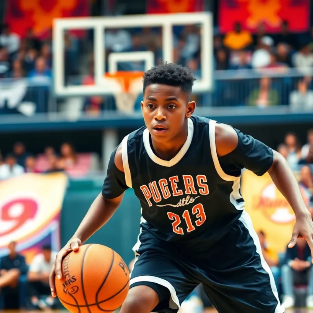 Basketball player demonstrating agility and skill