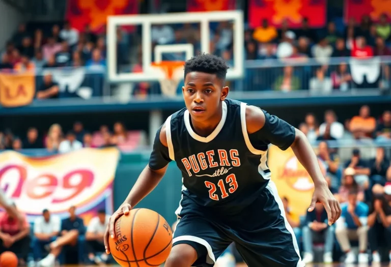 Basketball player demonstrating agility and skill