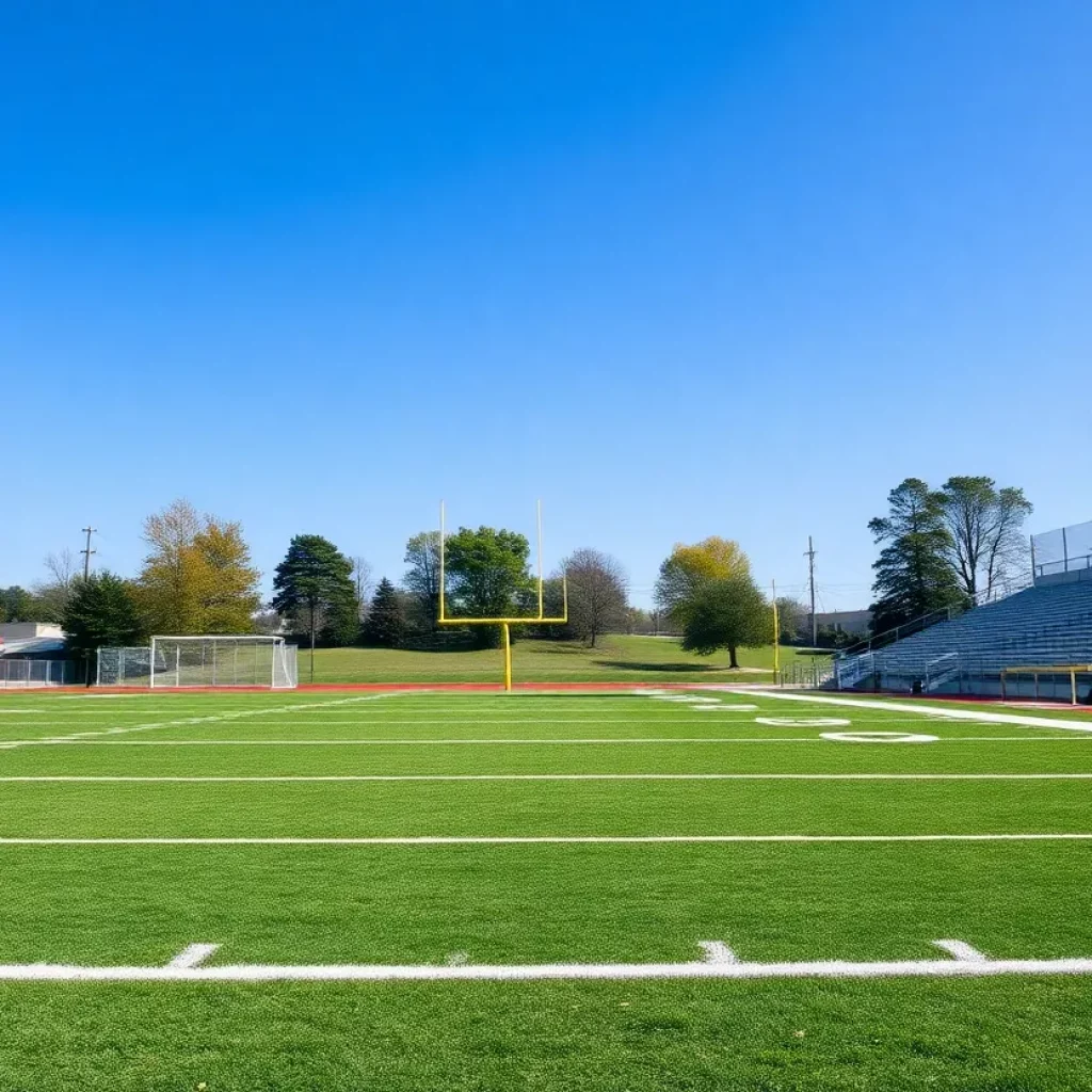 Empty football field at Tensas High School in St. Joseph, Louisiana