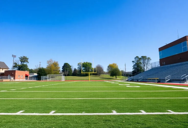 Empty football field at Tensas High School in St. Joseph, Louisiana