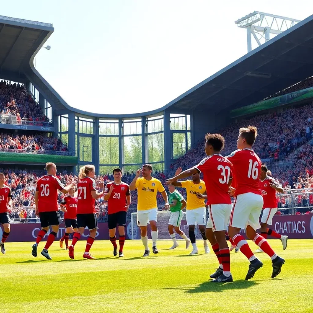 Essexville Garber girls soccer team celebrating victory