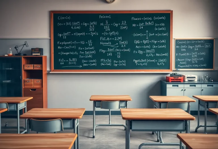 Classroom filled with desks and physics equipment
