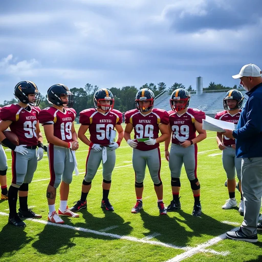 Firestone High School football players and coaches on the field