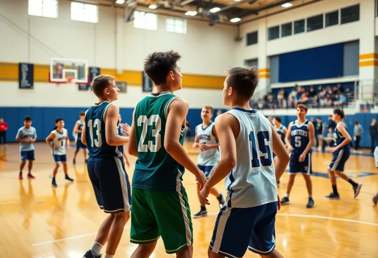 High school basketball players competing on the court