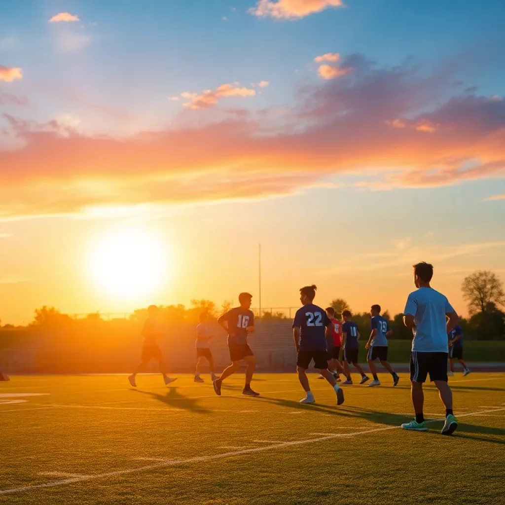 Football practice at Franklin High School with students engaging in drills
