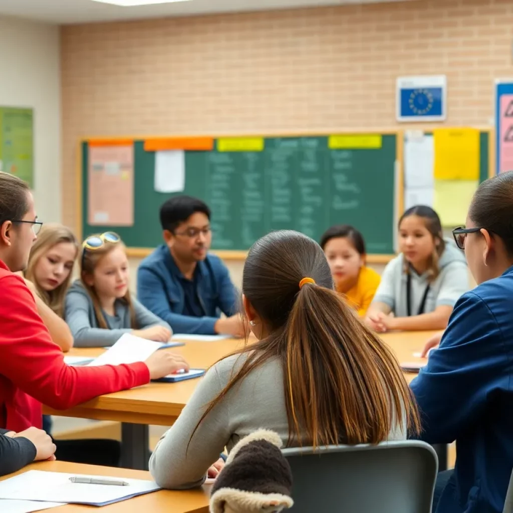 Community members discussing safety issues in a school setting