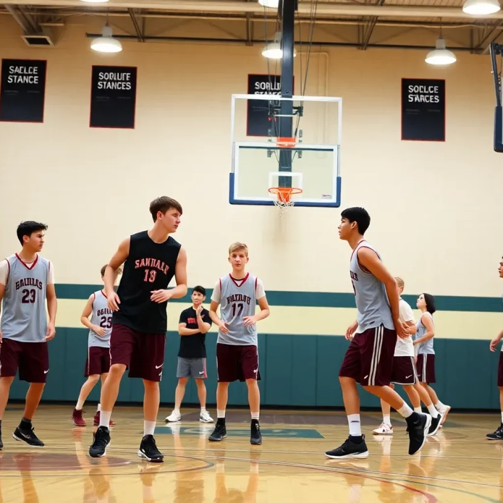 Galena High School girls basketball team practicing on the court
