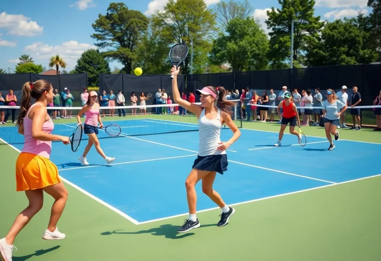 Girls tennis teams competing on the court during a local tournament.