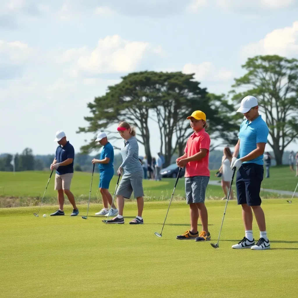 Young golfers participating in a tournament on a scenic golf course