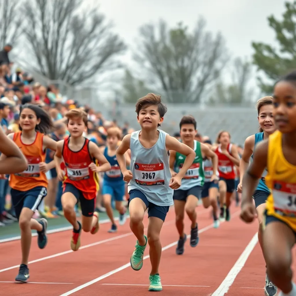 Young athletes competing in a track event at Grandville High School.