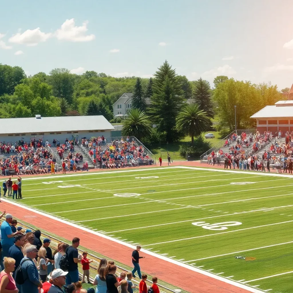 High school football game at Greene County High School with cheering crowd