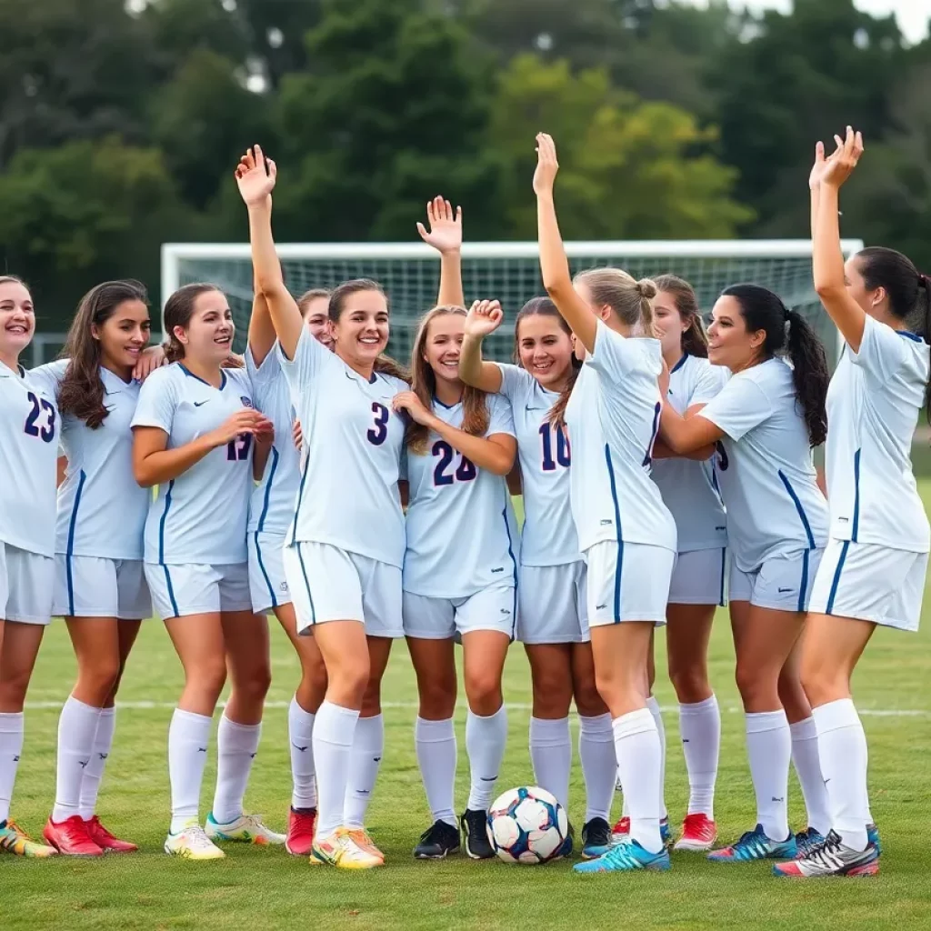 Grosse Ile girls soccer team celebrating their ranking