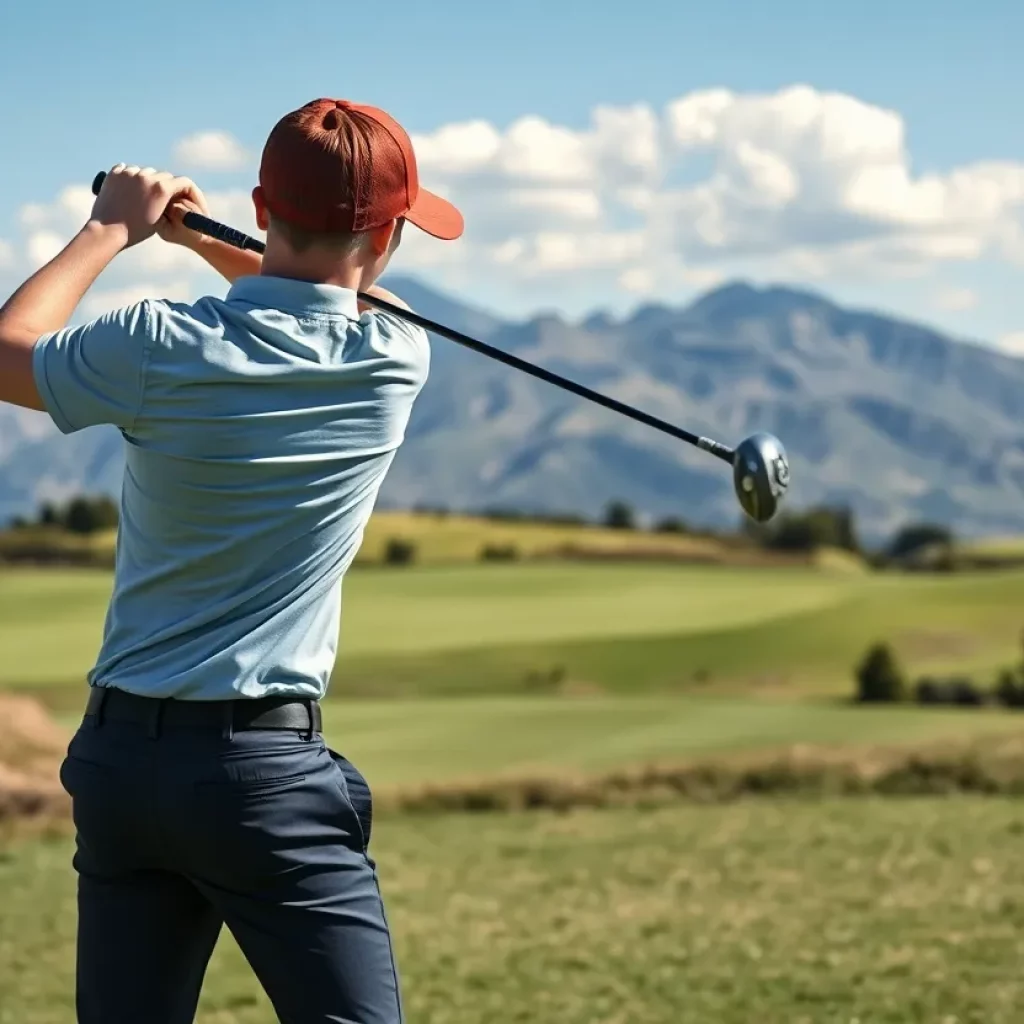 A young golfer swinging a golf club on the course
