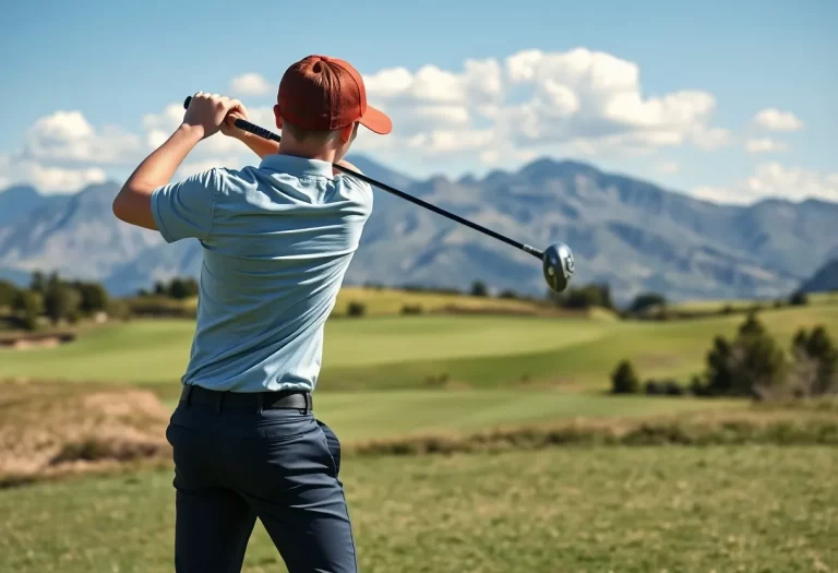 A young golfer swinging a golf club on the course