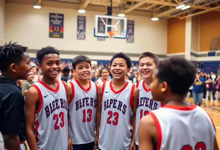 Young basketball players celebrating their college signings