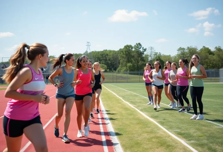 Helena High girls' track team practicing together on a sunny day