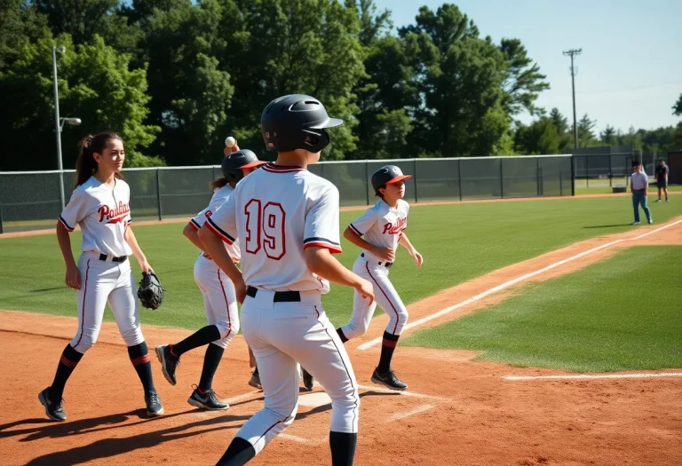 High school baseball players in action on the field during a game.